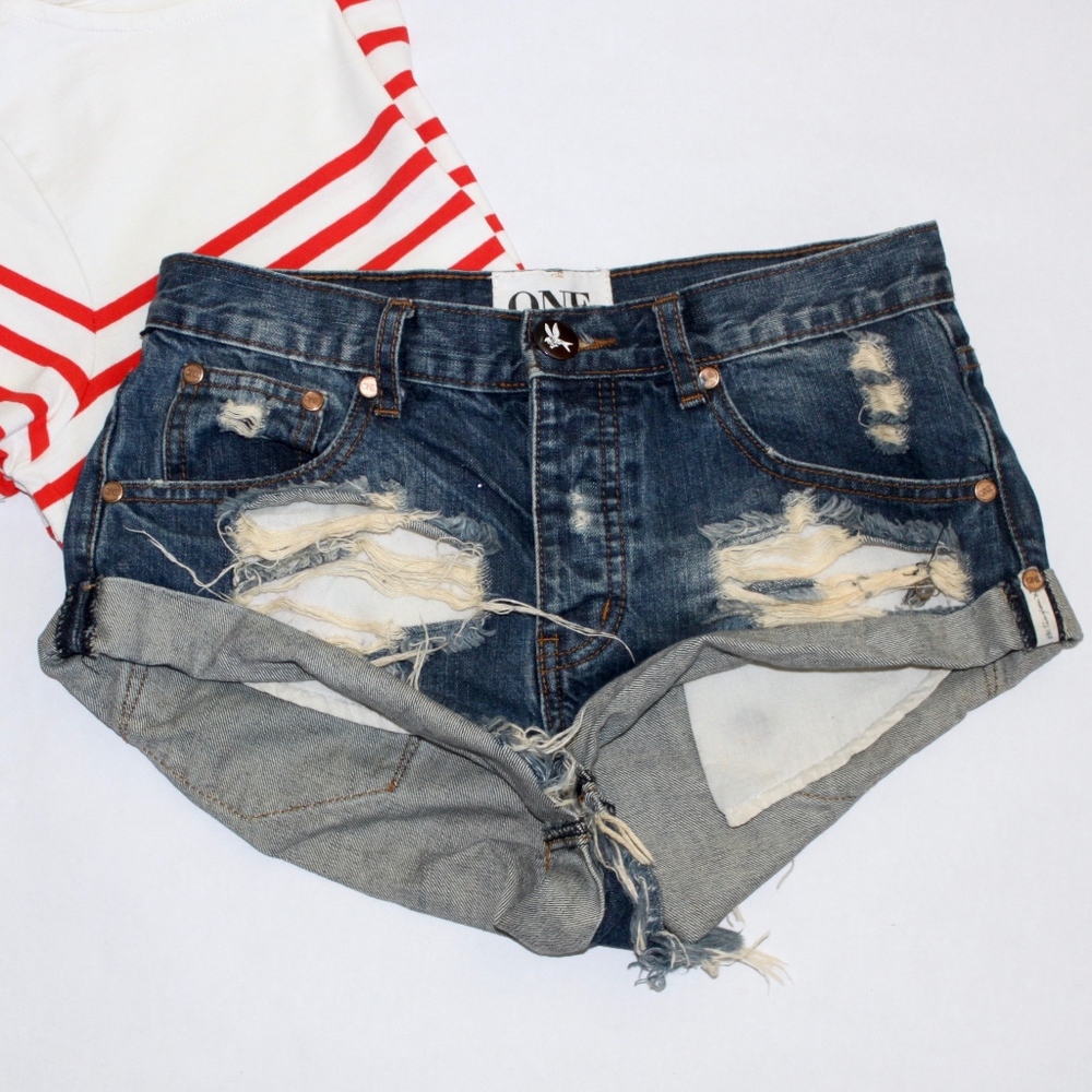 One Teaspoon Destroyed Bandit Denim Shorts